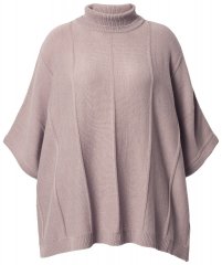 Ulla Popken 844996 Rebrované merino pončo s rolákom Svetlohnedá
