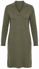 Ulla Popken 853077 Pletené šaty s dlhým rukávom a výstrihom do V Khaki
