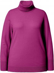 Ulla Popken Turtleneck Ribbed Trim Long Sleeve Sweater Berry