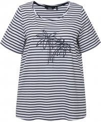 Ulla Popken Palm Tree Embroidered Tee Navy Blue