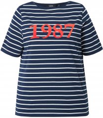 Ulla Popken Striped 1987 Boat Neck Tee Navy Blue