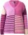 Ulla Popken Patchwork Striped Long Sleeve V-Neck Sweater Raspberry - Mikiny & mikiny bez kapucne - 