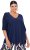 Ulla Popken Oversized 3/4 Sleeve V-Neck Sweater Navy - Mikiny & mikiny bez kapucne - 