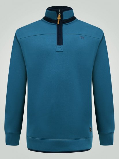 D555 Conway 1 1/4 Zip Neck Fleece Sweatshirt With Bear Logo Teal - Mikiny & mikiny bez kapucne - Mikiny & Mikiny s Kapucňou 2XL-12XL