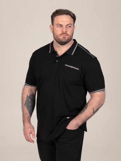 D555 Potts Jersey Polo With Jacquard Collar & Cuffs Čierna - Polokošele - Polokošele 2XL-8XL