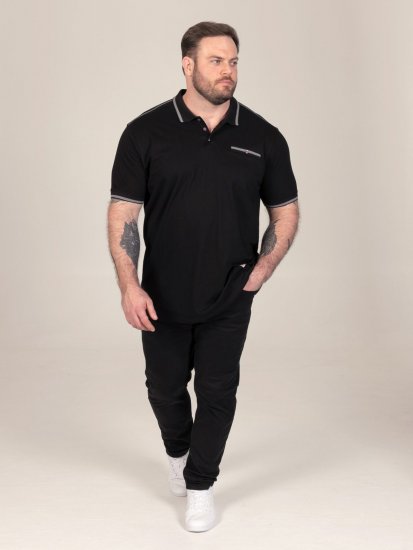 D555 Potts Jersey Polo With Jacquard Collar & Cuffs Čierna - Polokošele - Polokošele 2XL-8XL