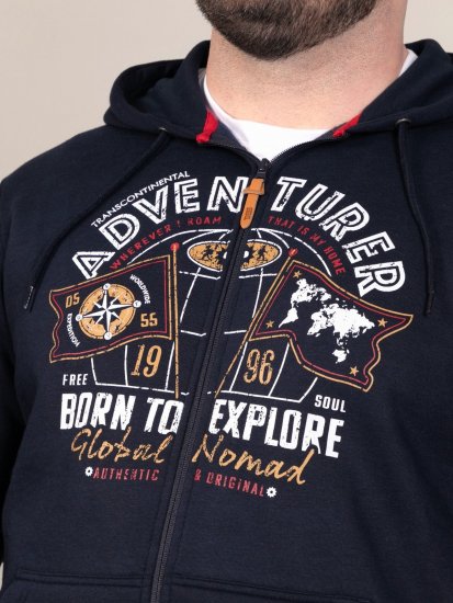 D555 Hector Adventurer Printed Zip Through Hoody Námornícka modrá - Mikiny & mikiny bez kapucne - Mikiny & Mikiny s Kapucňou 2XL-12XL