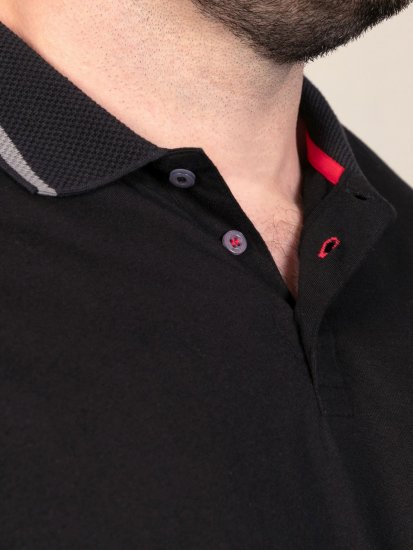 D555 Potts Jersey Polo With Jacquard Collar & Cuffs Čierna - Polokošele - Polokošele 2XL-8XL