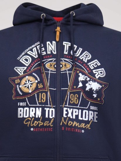 D555 Hector Adventurer Printed Zip Through Hoody Námornícka modrá - Mikiny & mikiny bez kapucne - Mikiny & Mikiny s Kapucňou 2XL-12XL