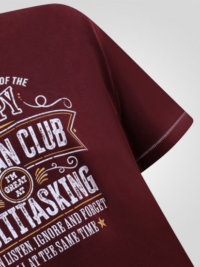 D555 Baldwin Grumpy Old Man Club Print Crew Neck T-shirt Burgundy/ Black Twist - Tričká - Nadrozmerné tričká - 2XL-14XL