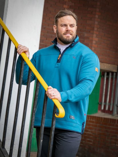 D555 Conway 1 1/4 Zip Neck Fleece Sweatshirt With Bear Logo Teal - Mikiny & mikiny bez kapucne - Mikiny & Mikiny s Kapucňou 2XL-12XL