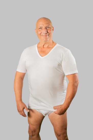 20 Nodi Short Sleeve V-Neck in Combed Cotton Jersey White - Spodná bielizeň - Spodné Prádlo 2XL-8XL