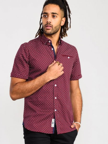 D555 Hillcrest S/S Micro Ao Print Shirt Burgundy - Košele - Košele 2XL-10XL