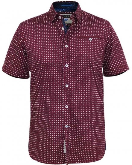 D555 Hillcrest S/S Micro Ao Print Shirt Burgundy - Košele - Košele 2XL-10XL