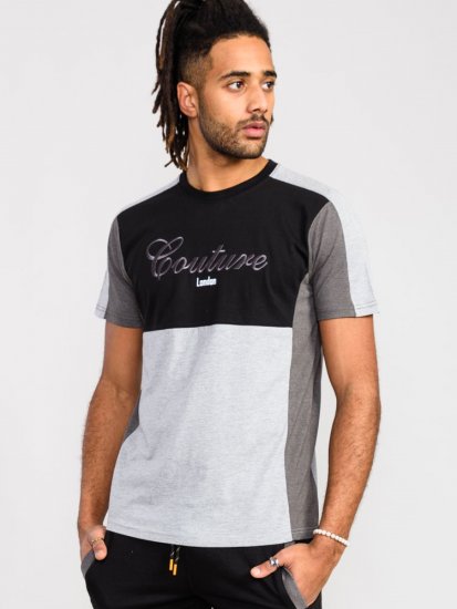 D555 Felix Couture Crew Neck Cut And Sew T-Shirt Black/Charcoal - Tričká - Nadrozmerné tričká - 2XL-14XL