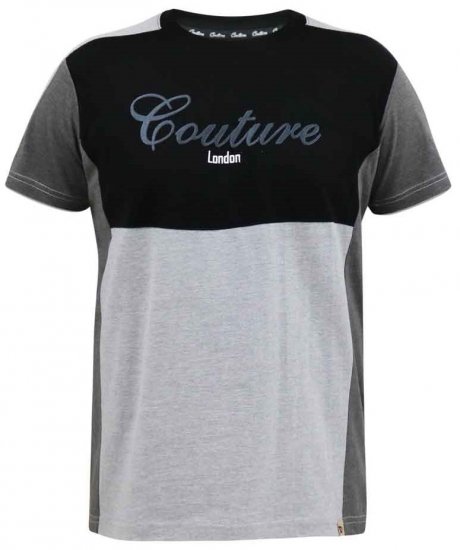 D555 Felix Couture Crew Neck Cut And Sew T-Shirt Black/Charcoal - Tričká - Nadrozmerné tričká - 2XL-14XL