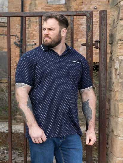 D555 Reid AOP Polo With Jacquard Collar, Pocket And Cuffs Námornícka modrá - Polokošele - Polokošele 2XL-8XL