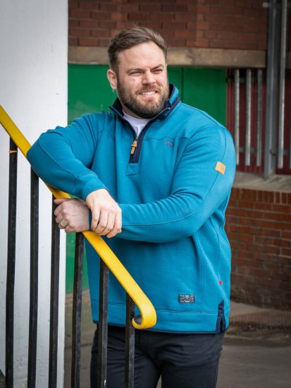 D555 Conway 1 1/4 Zip Neck Fleece Sweatshirt With Bear Logo Teal - Mikiny & mikiny bez kapucne - Mikiny & Mikiny s Kapucňou 2XL-12XL
