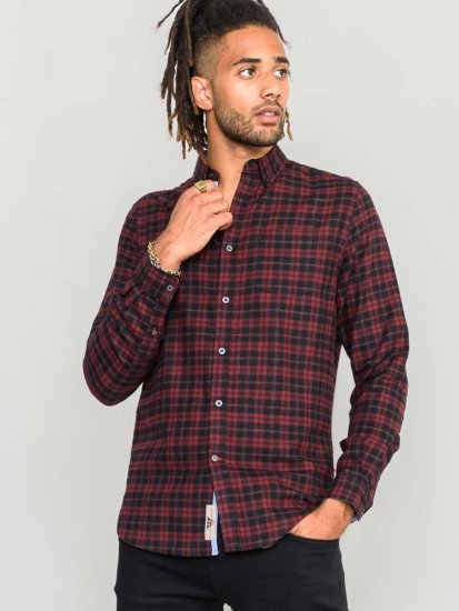 D555 Holton Dark Red Checked Flannel Shirt - Košele - Košele 2XL-10XL