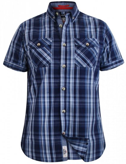 D555 Safford Short Sleeve Navy Check Shirt - Košele - Košele 2XL-10XL