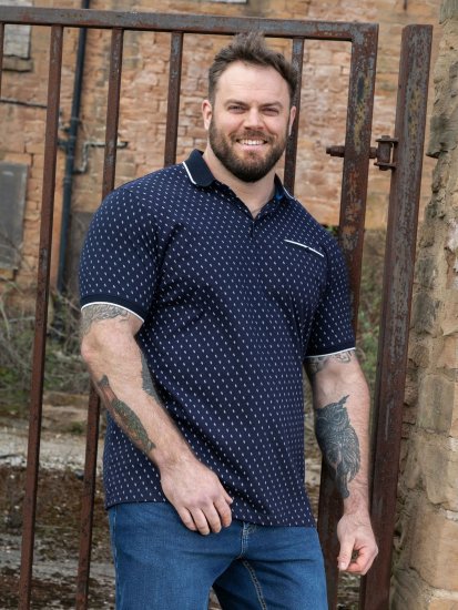 D555 Reid AOP Polo With Jacquard Collar, Pocket And Cuffs Námornícka modrá - Polokošele - Polokošele 2XL-8XL