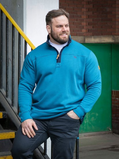 D555 Conway 1 1/4 Zip Neck Fleece Sweatshirt With Bear Logo Teal - Mikiny & mikiny bez kapucne - Mikiny & Mikiny s Kapucňou 2XL-12XL