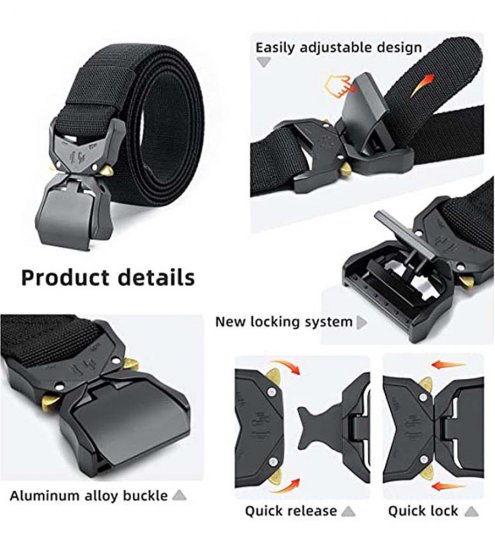 D555 Dale Tactical Stretch Webbing Belt with Heavy Duty Quick Release Buckle Black - Opasky - Opasky W40-W70/2XL-8XL
