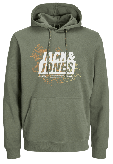 Jack & Jones JCOMAP LOGO SWEAT Hoodie Agave Green - Mikiny & mikiny bez kapucne - Mikiny & Mikiny s Kapucňou 2XL-12XL