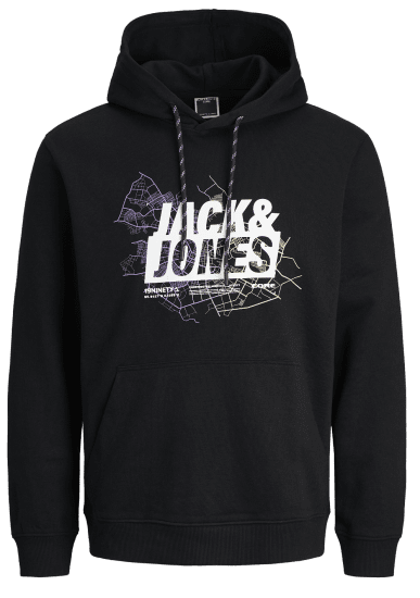Jack & Jones JCOMAP LOGO SWEAT Hoodie Black - Mikiny & mikiny bez kapucne - Mikiny & Mikiny s Kapucňou 2XL-12XL
