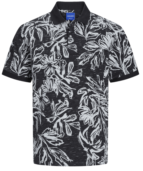 Jack & Jones JORLAFAYETTE AOP Polo Black - Polokošele - Polokošele 2XL-8XL