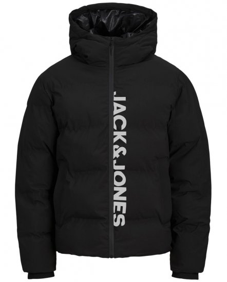 Jack & Jones Kaito Puffer Jacket Black With Print - Bundy - Bundy Nadmerné Veľkosti 2XL-8XL