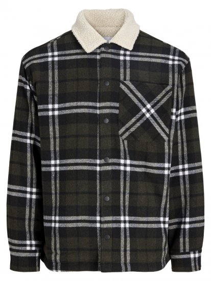 Jack & Jones Zac Teddy Košeľová bunda Zelená - Bundy - Bundy Nadmerné Veľkosti 2XL-8XL