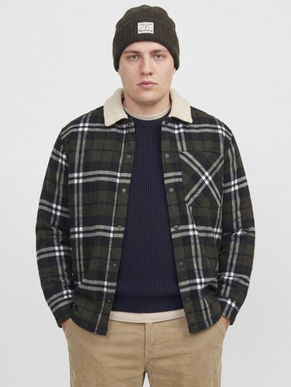 Jack & Jones Zac Teddy Košeľová bunda Zelená - Bundy - Bundy Nadmerné Veľkosti 2XL-8XL