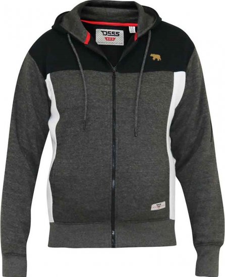 D555 NATHAN Full Zip Hoody With Cut And Sew Detail Black/Charcoal - Mikiny & mikiny bez kapucne - Mikiny & Mikiny s Kapucňou 2XL-12XL
