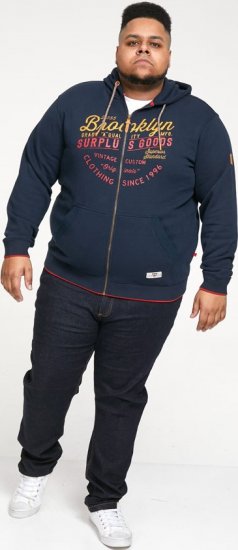 D555 WORCESTER Full Zip Hoody With Brooklyn Chest Print - Mikiny & mikiny bez kapucne - Mikiny & Mikiny s Kapucňou 2XL-12XL
