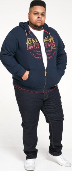 D555 WORCESTER Full Zip Hoody With Brooklyn Chest Print - Mikiny & mikiny bez kapucne - Mikiny & Mikiny s Kapucňou 2XL-12XL