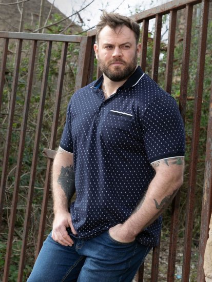D555 Reid AOP Polo With Jacquard Collar, Pocket And Cuffs Námornícka modrá - Polokošele - Polokošele 2XL-8XL