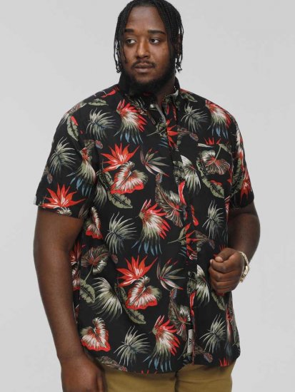 D555 LENNOX Hawaiian AO Print Shirt Black - Košele - Košele 2XL-10XL