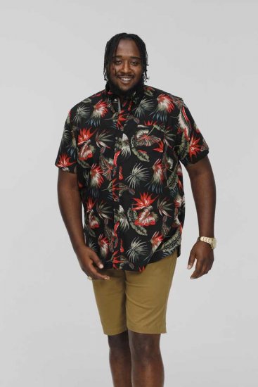 D555 LENNOX Hawaiian AO Print Shirt Black - Košele - Košele 2XL-10XL
