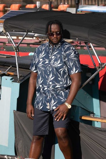 D555 FINLEY Hawaiian AO Print Shirt Navy - Košele - Košele 2XL-10XL