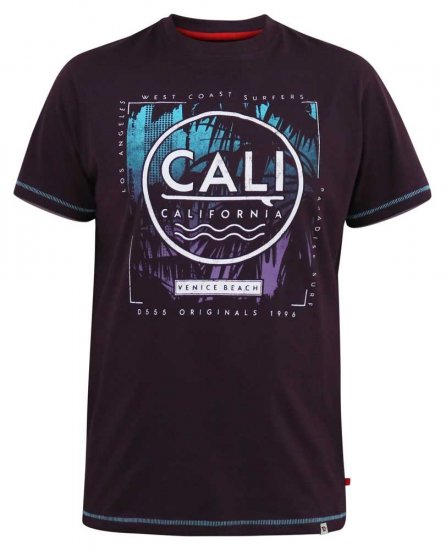 D555 NOVA Cali Surf Printed Crew Neck T-Shirt Plum - Tričká - Nadrozmerné tričká - 2XL-14XL