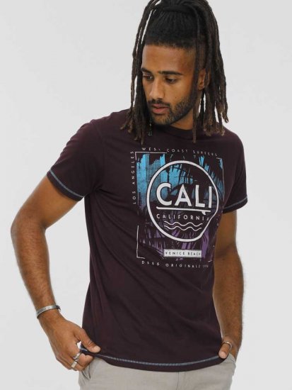D555 NOVA Cali Surf Printed Crew Neck T-Shirt Plum - Tričká - Nadrozmerné tričká - 2XL-14XL