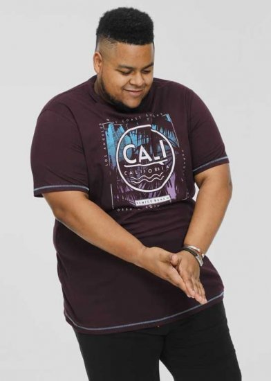 D555 NOVA Cali Surf Printed Crew Neck T-Shirt Plum - Tričká - Nadrozmerné tričká - 2XL-14XL