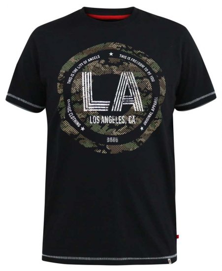 D555 BENNY LA Camo Printed Crew Neck T-Shirt Black - Tričká - Nadrozmerné tričká - 2XL-14XL