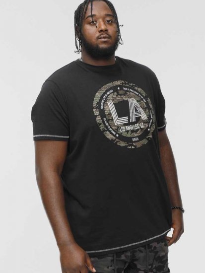 D555 BENNY LA Camo Printed Crew Neck T-Shirt Black - Tričká - Nadrozmerné tričká - 2XL-14XL