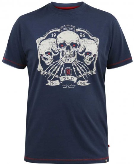 D555 COOK Trio Of Skulls Printed Crew Neck T-Shirt Slate Blue - Tričká - Nadrozmerné tričká - 2XL-14XL