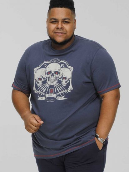 D555 COOK Trio Of Skulls Printed Crew Neck T-Shirt Slate Blue - Tričká - Nadrozmerné tričká - 2XL-14XL