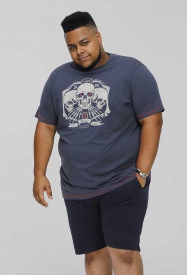 D555 COOK Trio Of Skulls Printed Crew Neck T-Shirt Slate Blue - Tričká - Nadrozmerné tričká - 2XL-14XL