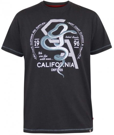 D555 CORTEX California Snake Printed Crew Neck T-Shirt Washed Black - Tričká - Nadrozmerné tričká - 2XL-14XL