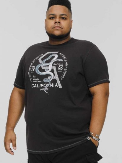 D555 CORTEX California Snake Printed Crew Neck T-Shirt Washed Black - Tričká - Nadrozmerné tričká - 2XL-14XL
